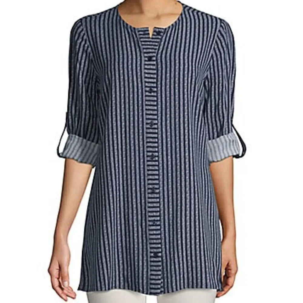 Long Tunic, long or rolled sleeves. Striped. NWT - Picture 4 of 4
